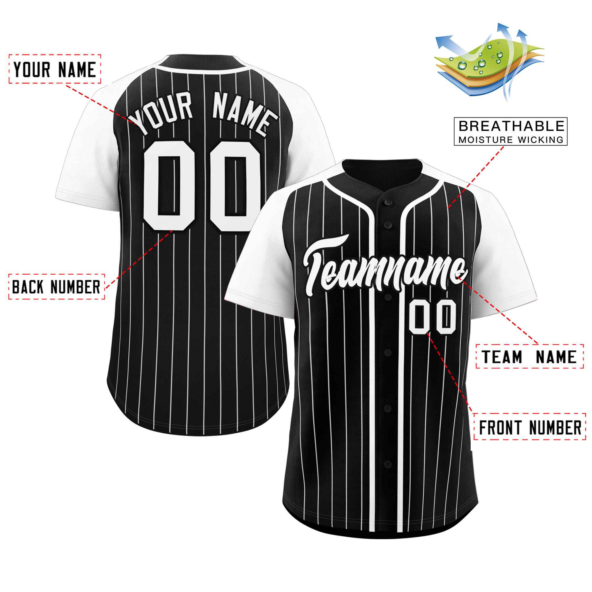 Custom Black White Stripe Fashion Raglan Sleeves Authentic Baseball Jersey