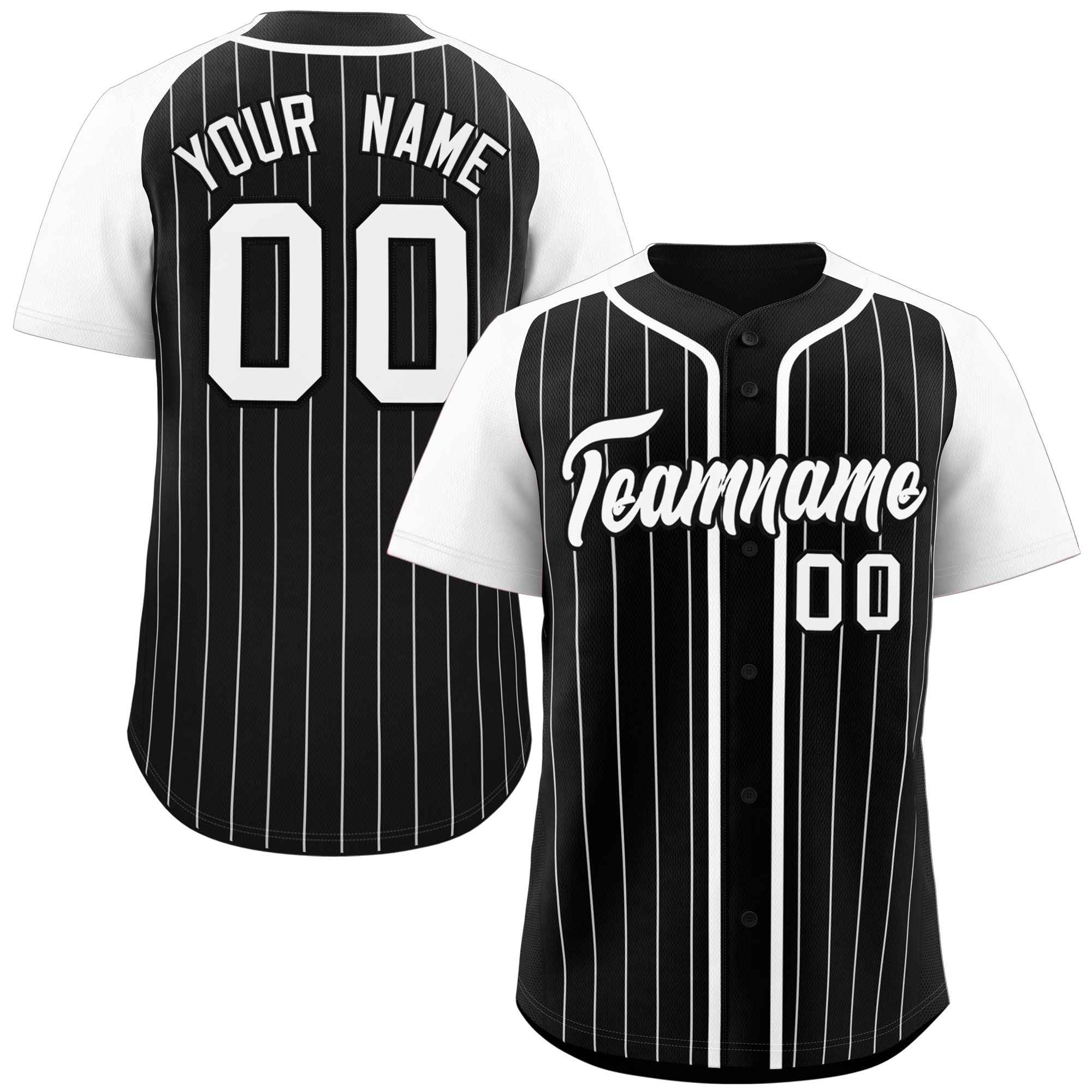 Custom Black White Stripe Fashion Raglan Sleeves Authentic Baseball Jersey