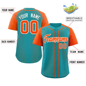 Custom Aqua Orange-White Stripe Fashion Raglan Sleeves Authentic Baseball Jersey