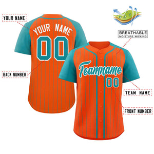 Custom Orange Aqua-White Stripe Fashion Raglan Sleeves Authentic Baseball Jersey