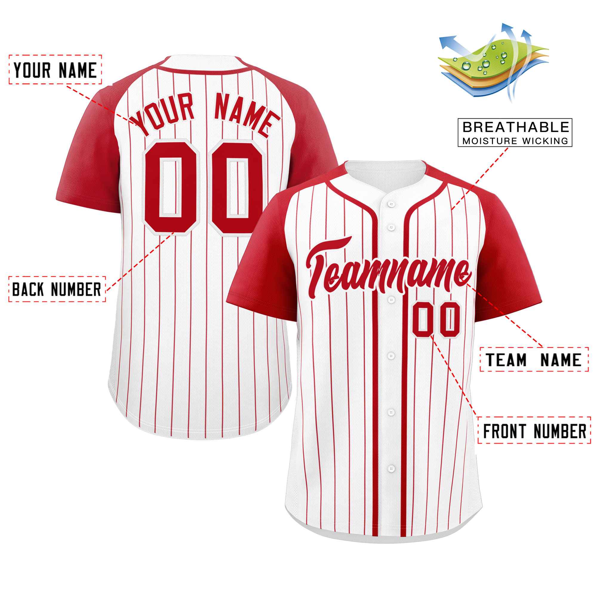 Custom White Red Stripe Fashion Raglan Sleeves Authentic Baseball Jersey