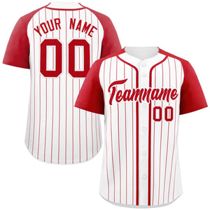 Custom White Red Stripe Fashion Raglan Sleeves Authentic Baseball Jersey