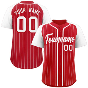 Custom Red White Stripe Fashion Raglan Sleeves Authentic Baseball Jersey