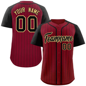 Custom Crimson Black-Khaki Stripe Fashion Raglan Sleeves Authentic Baseball Jersey