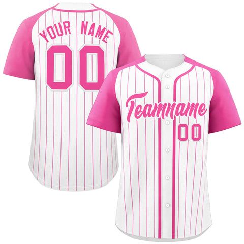 Custom White Pink Stripe Fashion Raglan Sleeves Authentic Baseball Jersey