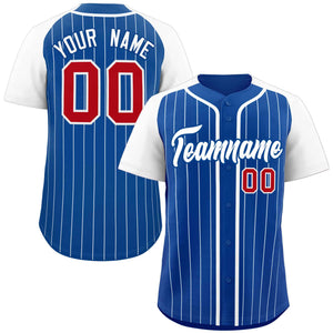 Custom Royal White Stripe Fashion Raglan Sleeves Authentic Baseball Jersey