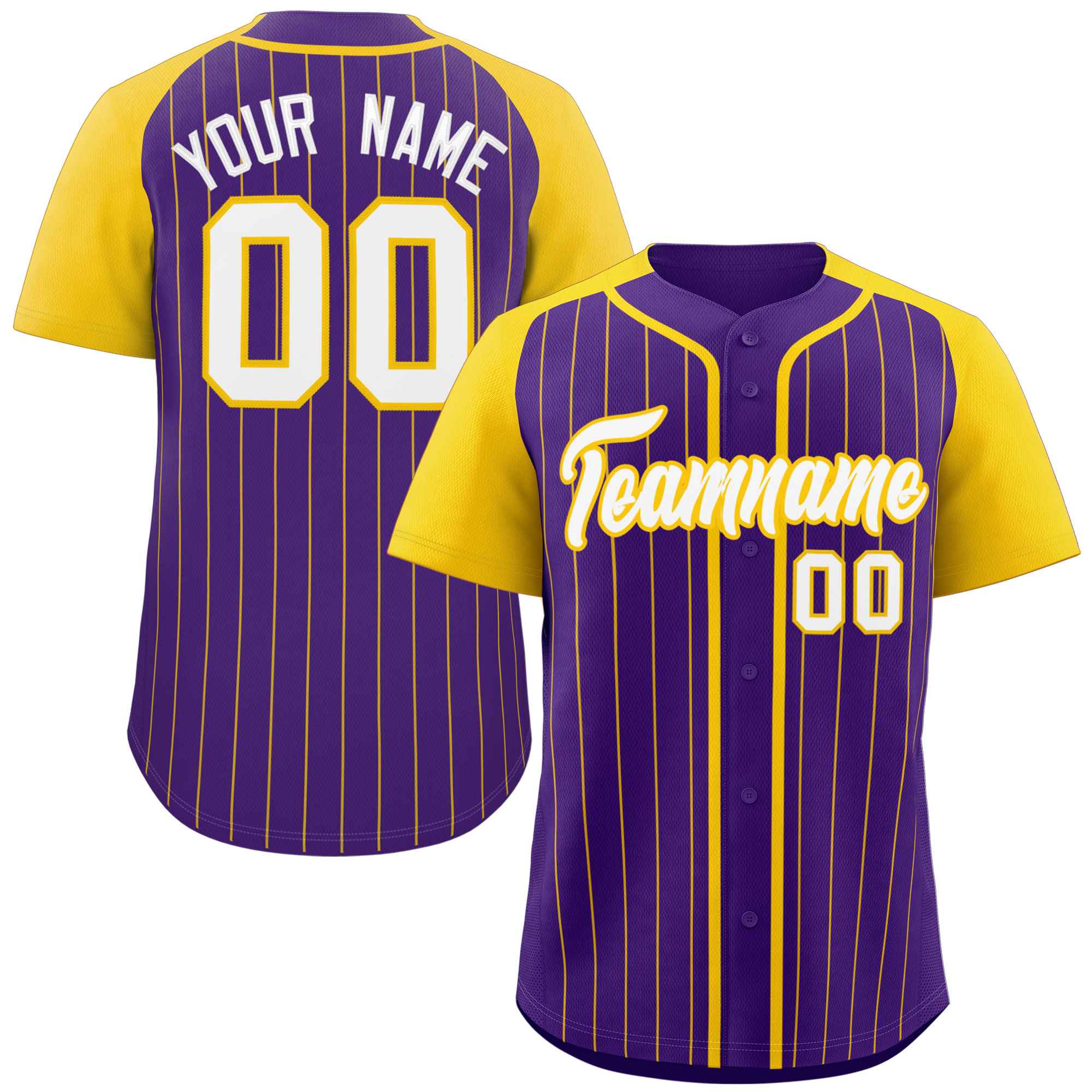 Custom Purple White-Gold Stripe Fashion Raglan Sleeves Authentic Baseball Jersey