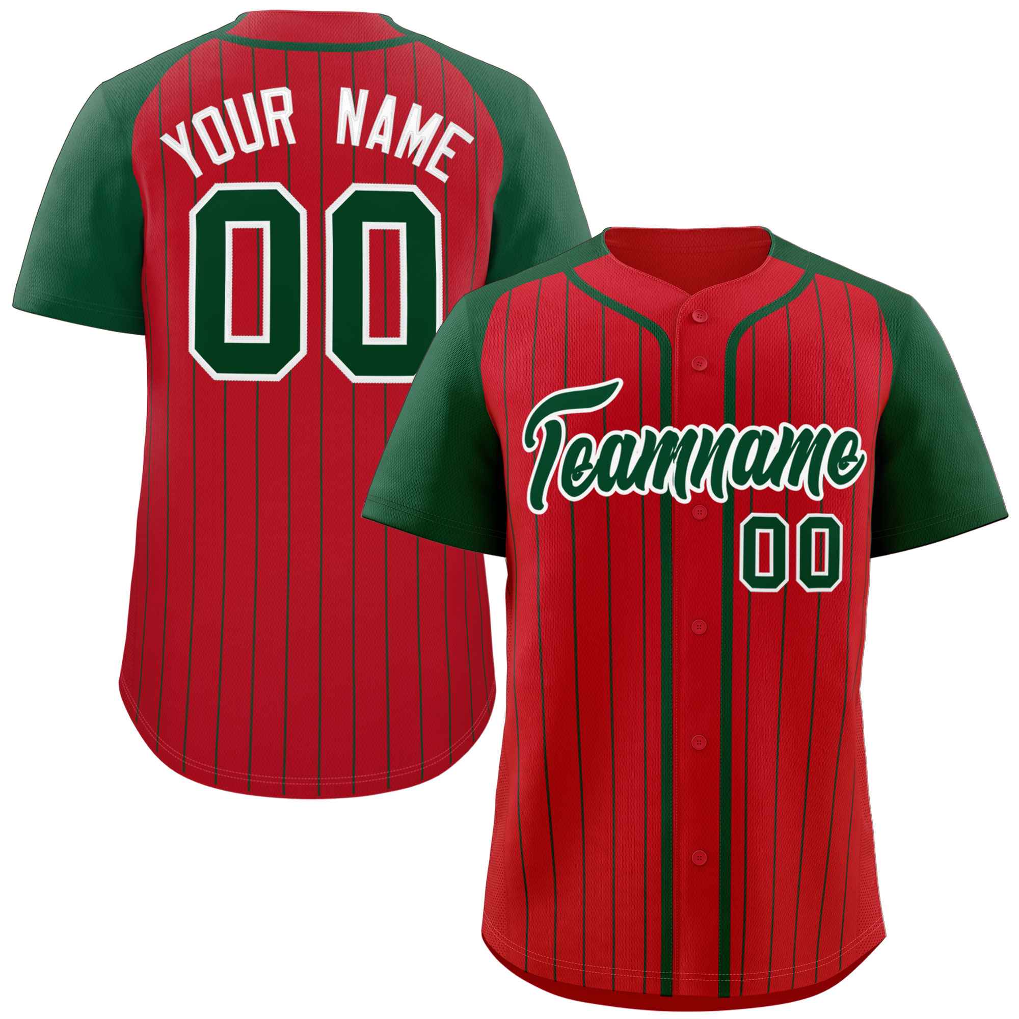 Custom Red Green-White Stripe Fashion Raglan Sleeves Authentic Baseball Jersey