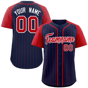 Custom Navy Red-White Stripe Fashion Raglan Sleeves Authentic Baseball Jersey