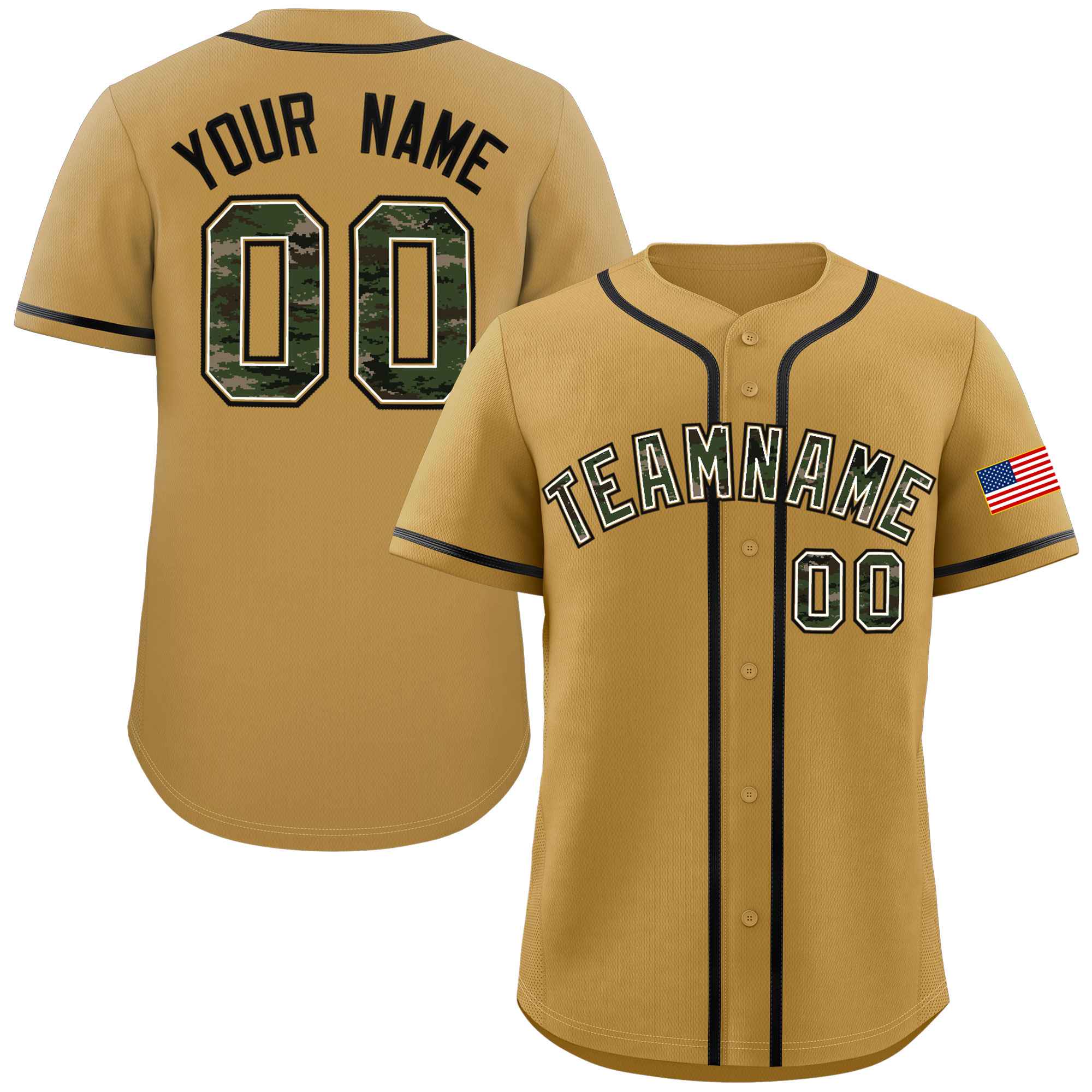 Custom Old Gold Personalized Camo Font Authentic Baseball Jersey