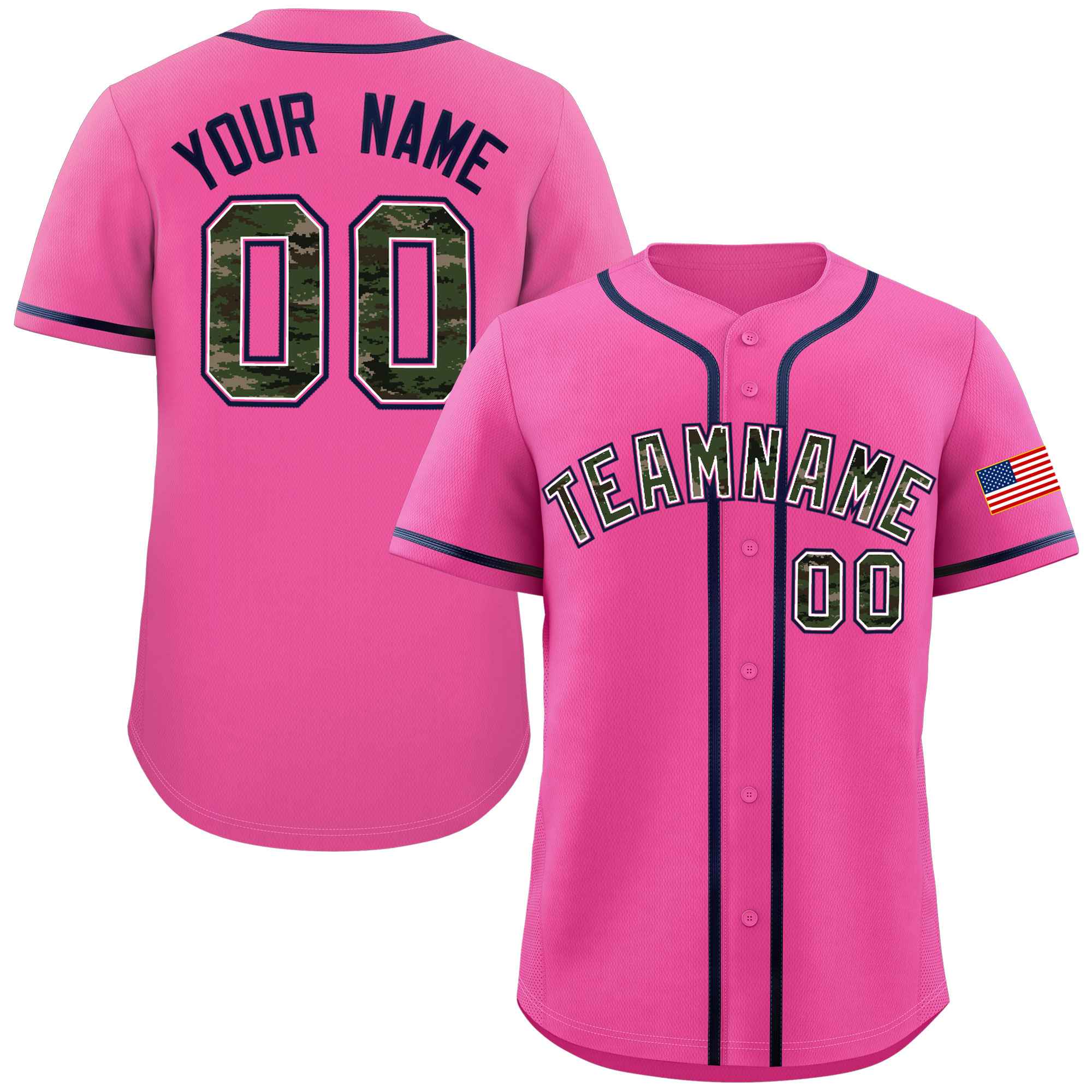 Custom Pink Personalized Camo Font Authentic Baseball Jersey