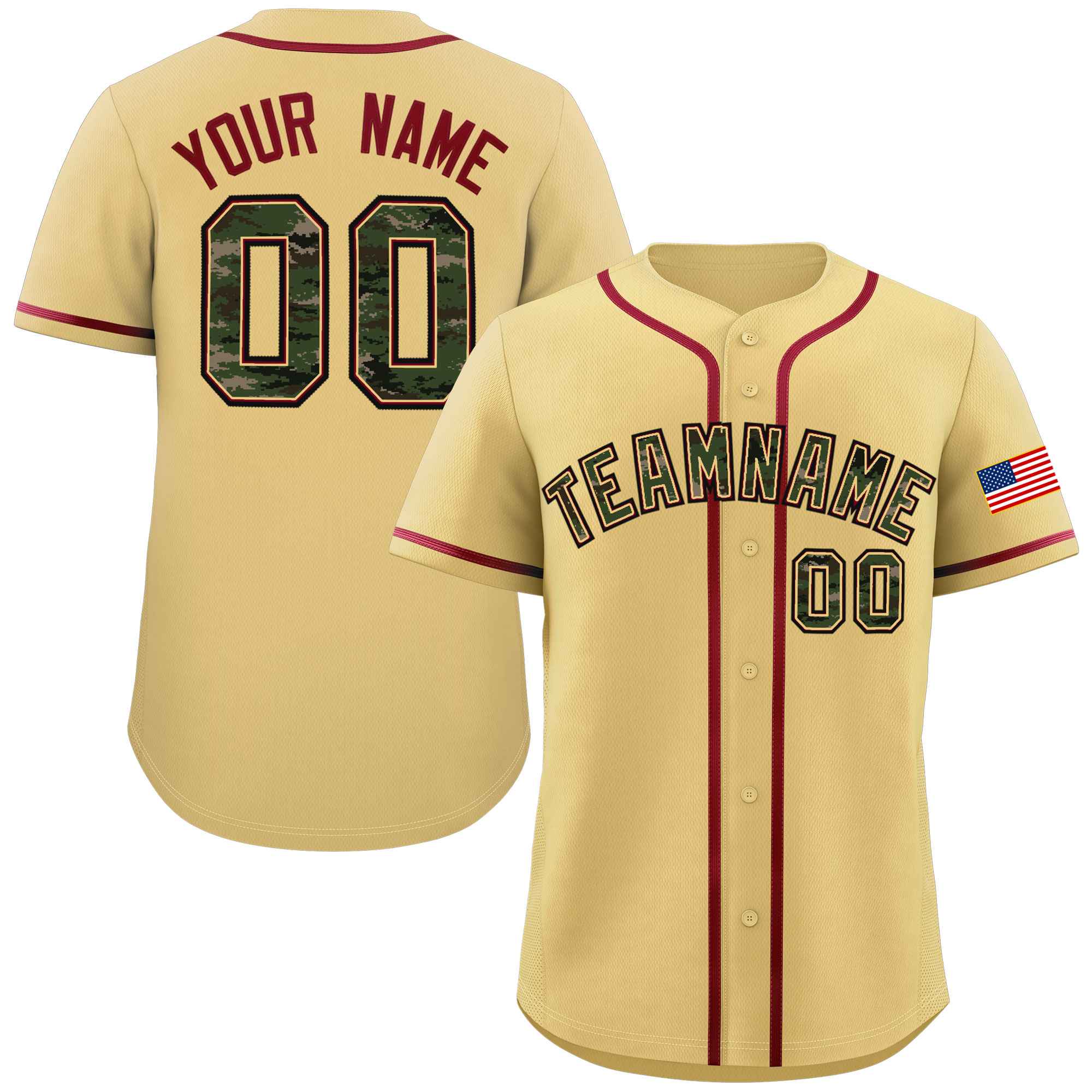 Custom Khaki Personalized Camo Font Authentic Baseball Jersey