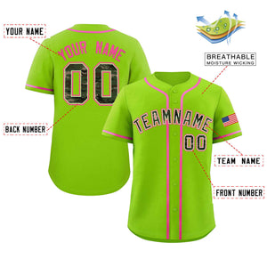 Custom Neon Green Personalized Camo Font Authentic Baseball Jersey