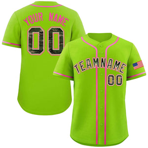 Custom Neon Green Personalized Camo Font Authentic Baseball Jersey