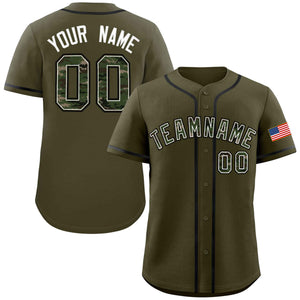 Custom Olive Personalized Camo Font Authentic Baseball Jersey