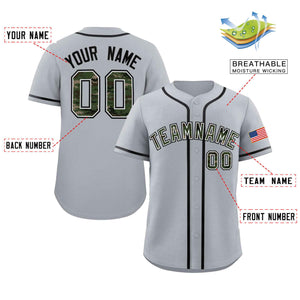 Custom Gray Personalized Camo Font Authentic Baseball Jersey