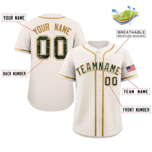 Custom Cream Personalized Camo Font Authentic Baseball Jersey