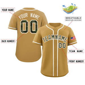 Custom Old Gold Personalized Camo Font Authentic Baseball Jersey