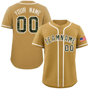 Custom Old Gold Personalized Camo Font Authentic Baseball Jersey