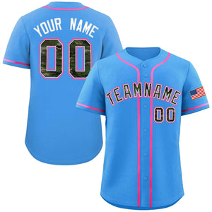 Custom Powder Blue Personalized Camo Font Authentic Baseball Jersey