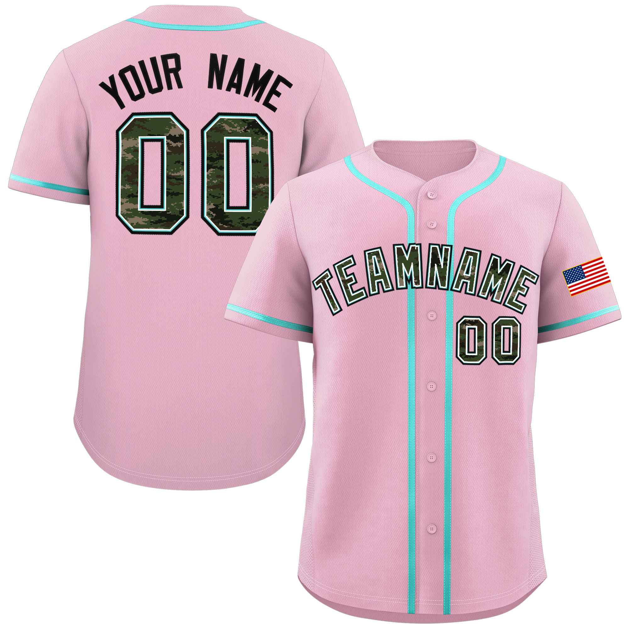 Custom Light Pink Personalized Camo Font Authentic Baseball Jersey