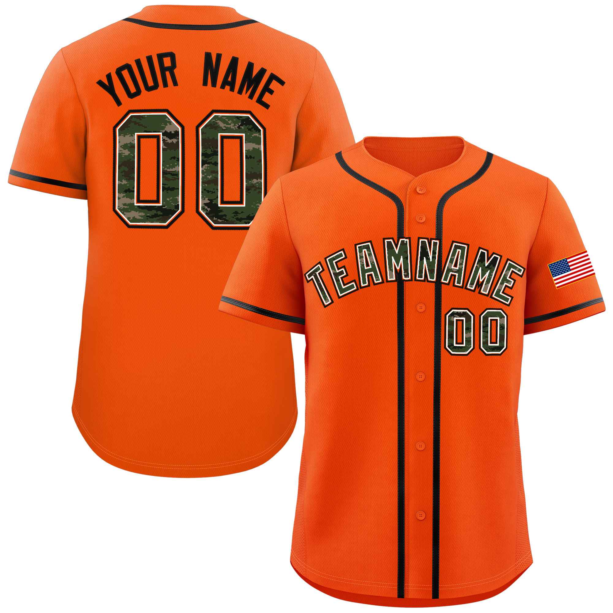 Custom Orange Personalized Camo Font Authentic Baseball Jersey