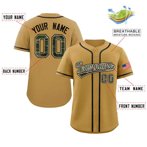 Custom Old Gold Personalized Camo Font Authentic Baseball Jersey