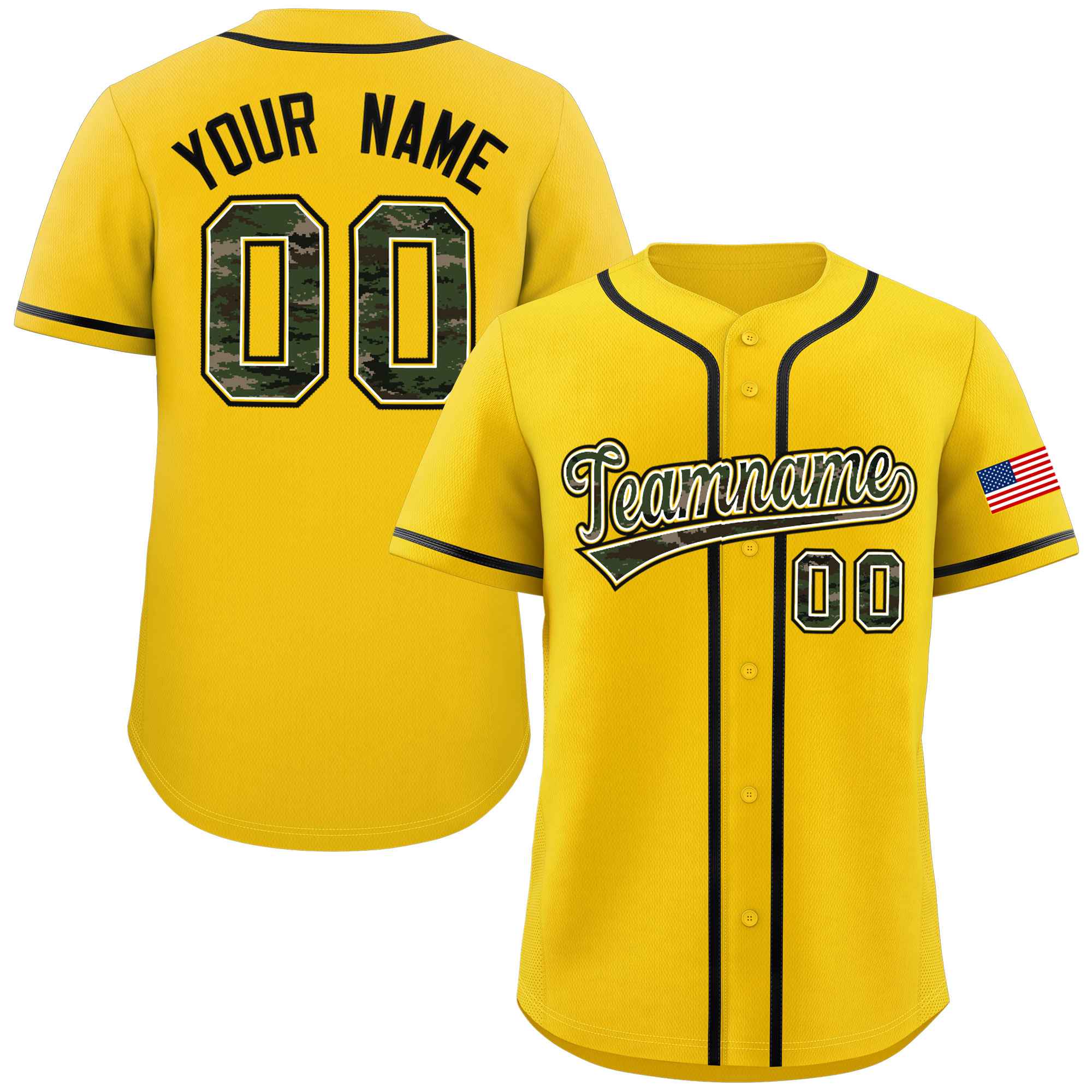 Custom Gold Personalized Camo Font Authentic Baseball Jersey