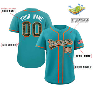 Custom Aqua Personalized Camo Font Authentic Baseball Jersey