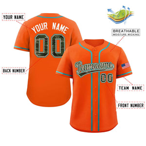 Custom Orange Personalized Camo Font Authentic Baseball Jersey