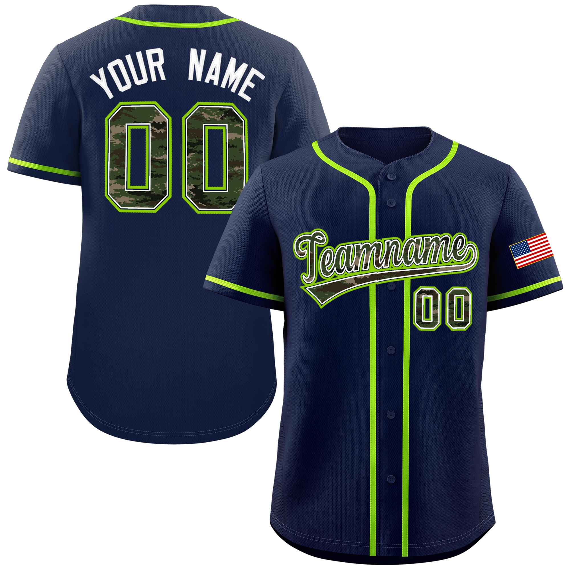 Custom Navy Personalized Camo Font Authentic Baseball Jersey