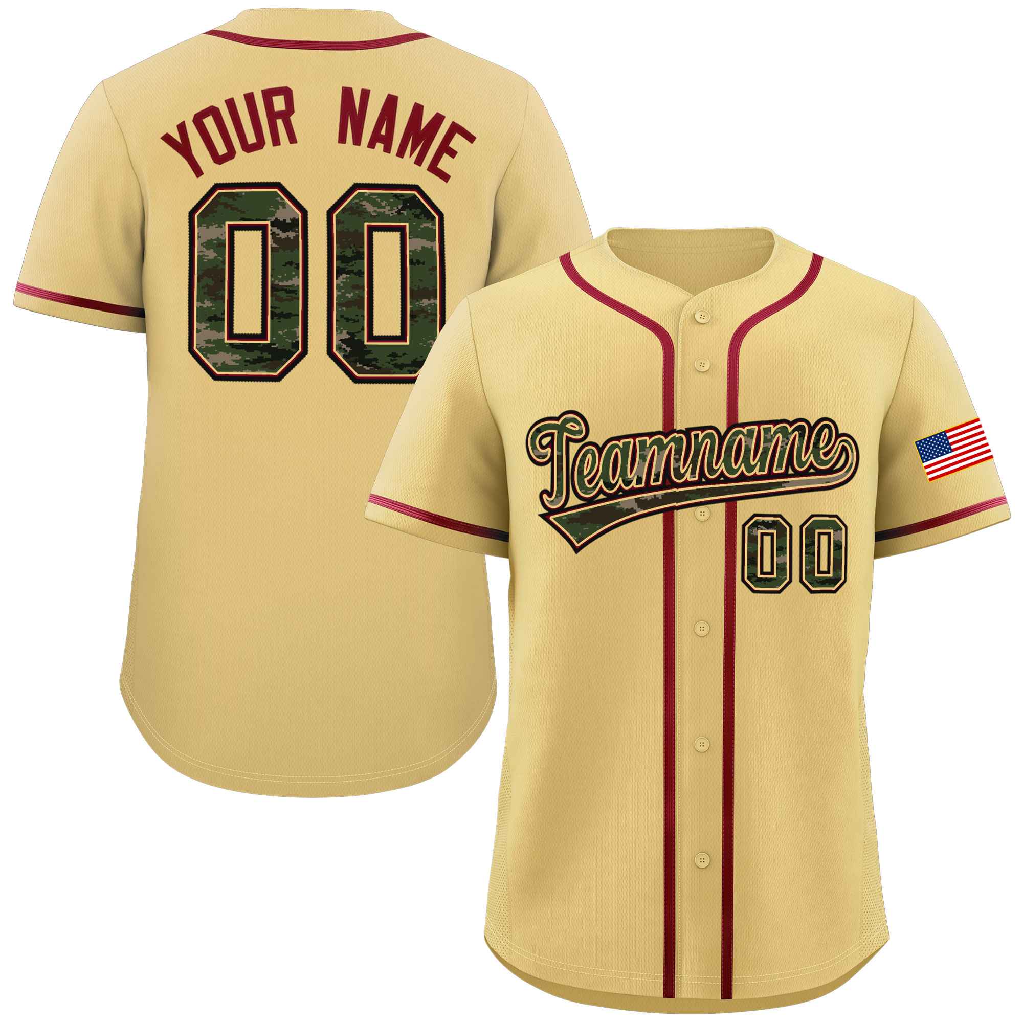 Custom Khaki Personalized Camo Font Authentic Baseball Jersey