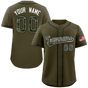 Custom Olive Personalized Camo Font Authentic Baseball Jersey