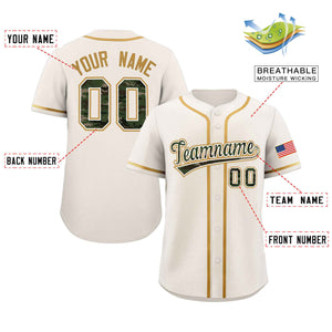 Custom Cream Personalized Camo Font Authentic Baseball Jersey