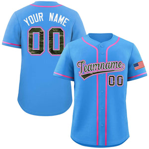 Custom Powder Blue Personalized Camo Font Authentic Baseball Jersey