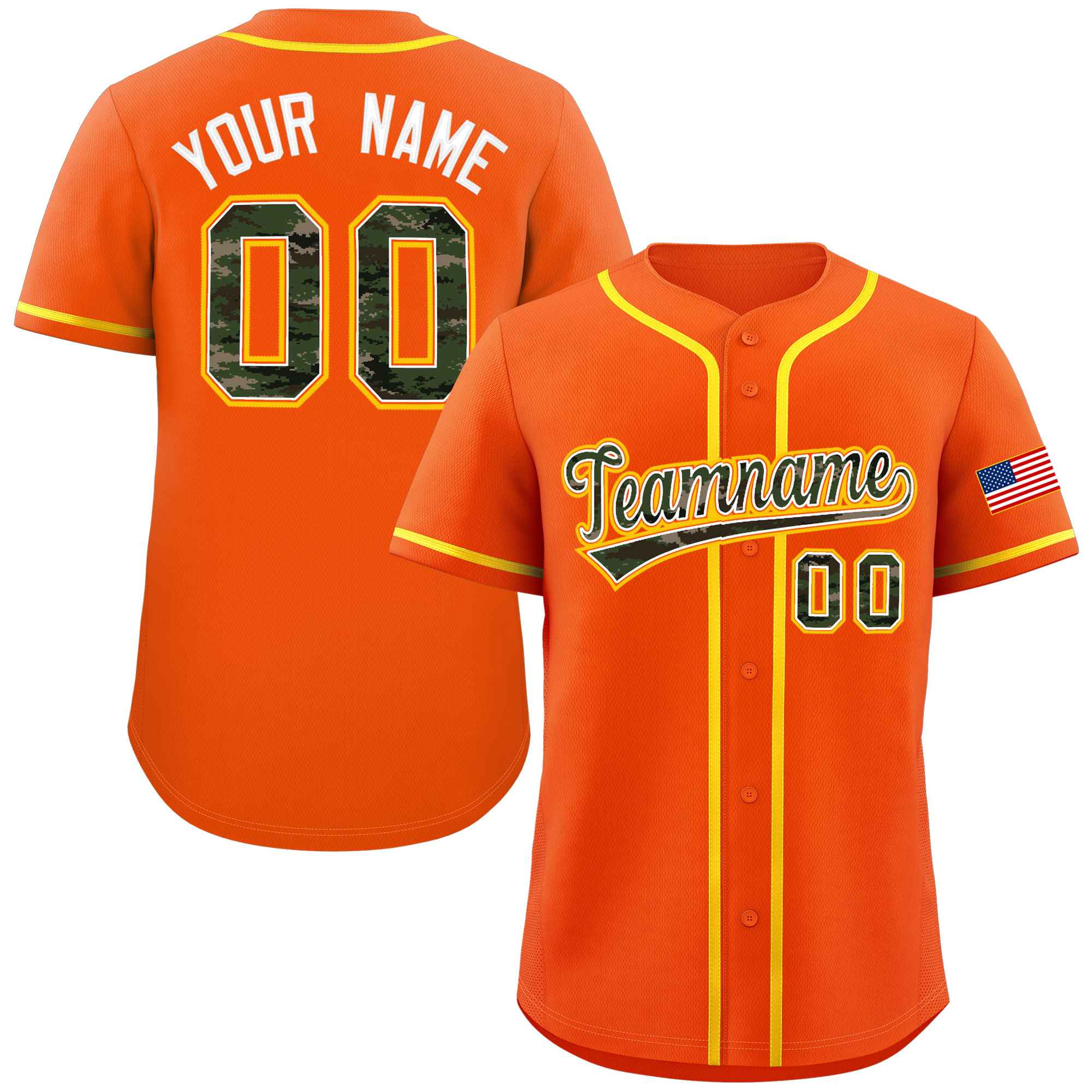 Custom Orange Personalized Camo Font Authentic Baseball Jersey