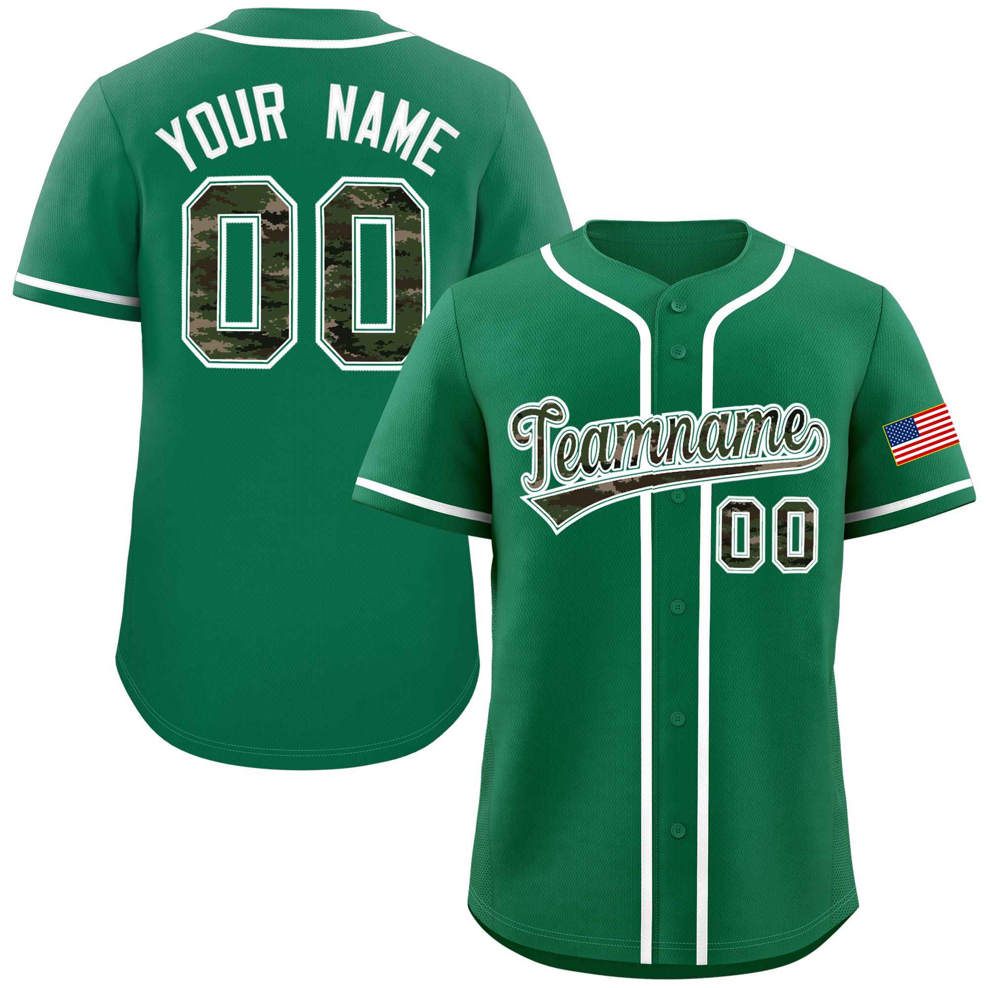 Custom Kelly Green Personalized Camo Font Authentic Baseball Jersey