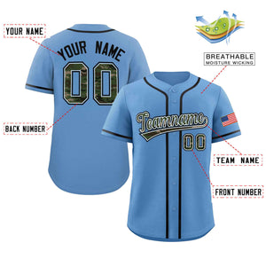 Custom Light Blue Personalized Camo Font Authentic Baseball Jersey