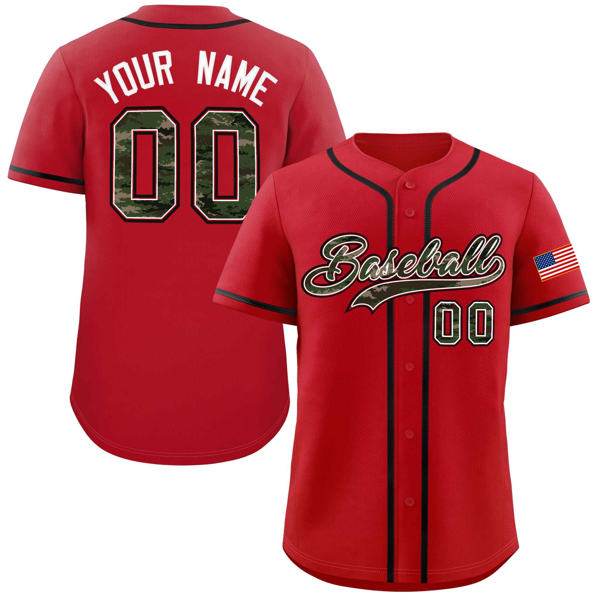 Custom Red Personalized Camo Font Authentic Baseball Jersey