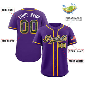 Custom Purple Personalized Camo Font Authentic Baseball Jersey