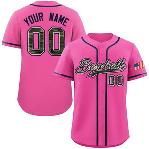 Custom Pink Personalized Camo Font Authentic Baseball Jersey