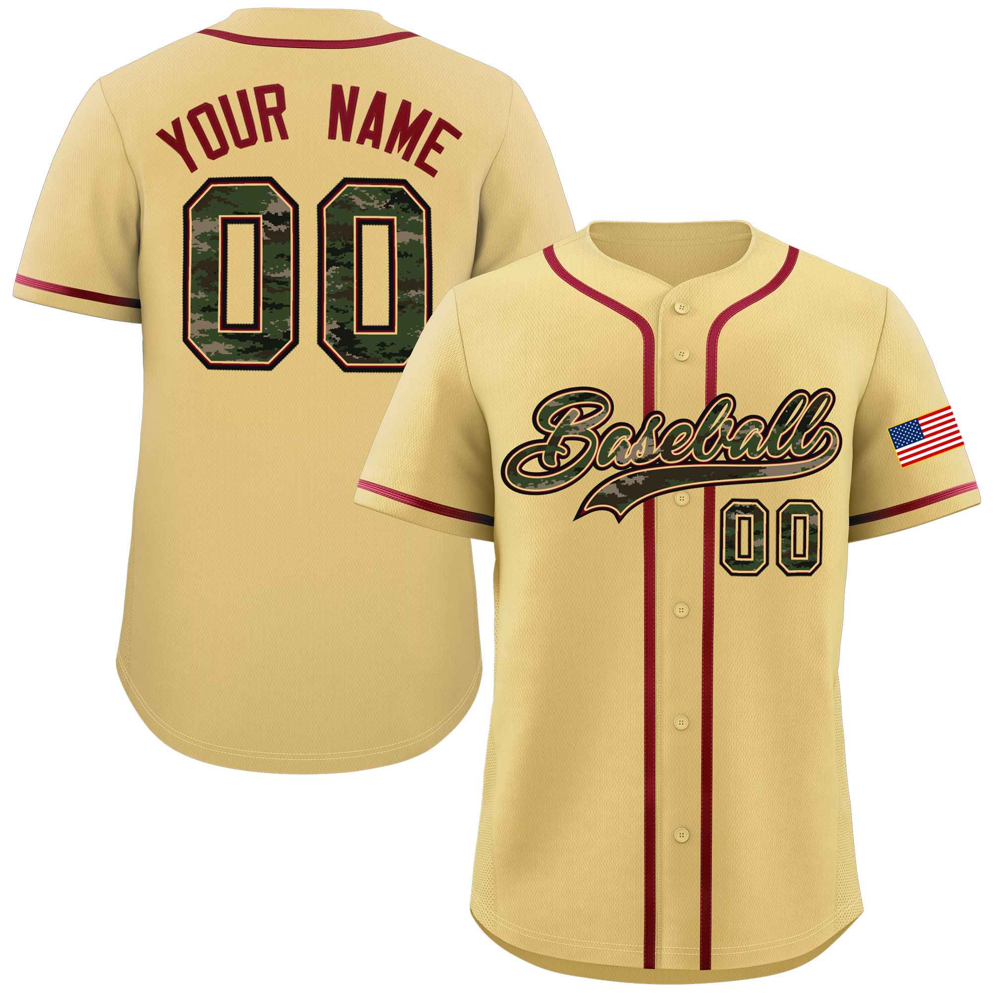 Custom Khaki Personalized Camo Font Authentic Baseball Jersey