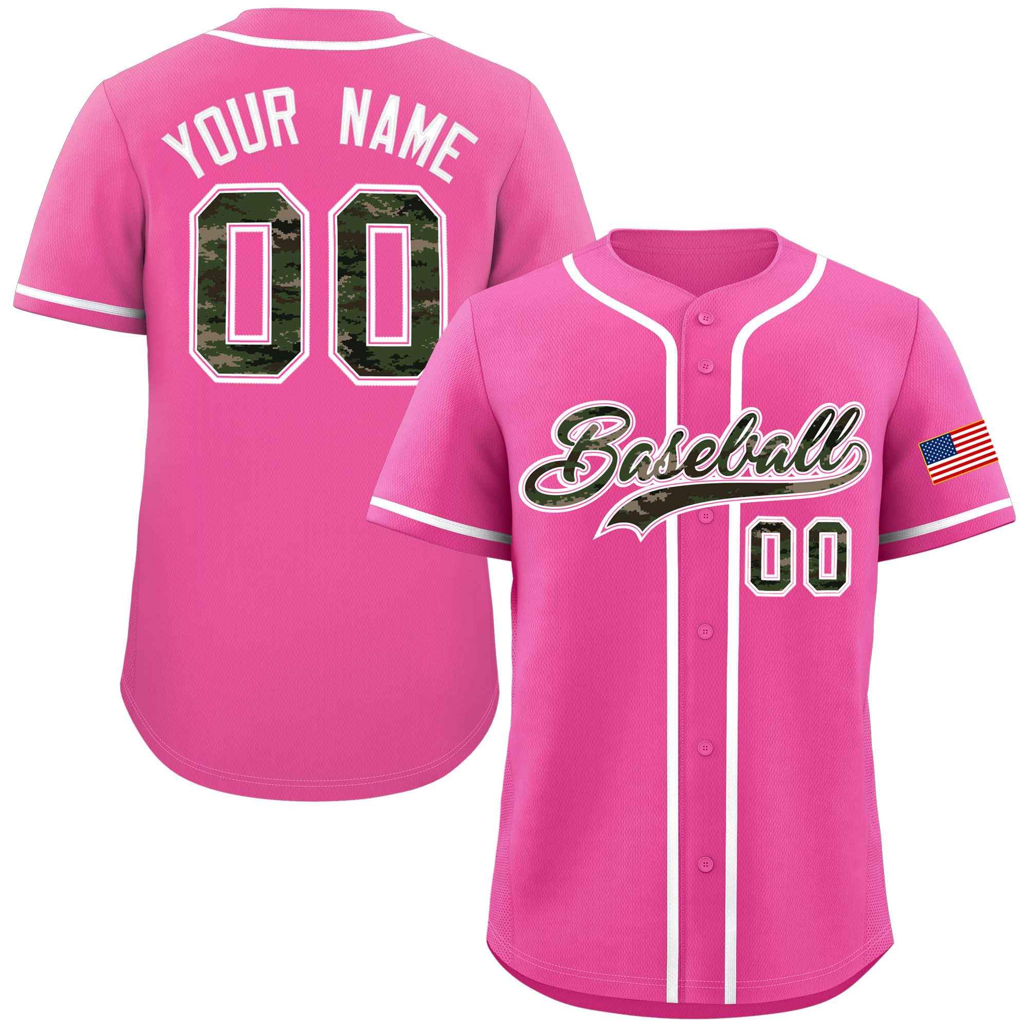 Custom Pink Personalized Camo Font Authentic Baseball Jersey