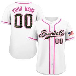 Custom White Personalized Camo Font Authentic Baseball Jersey