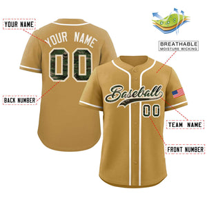 Custom Old Gold Personalized Camo Font Authentic Baseball Jersey