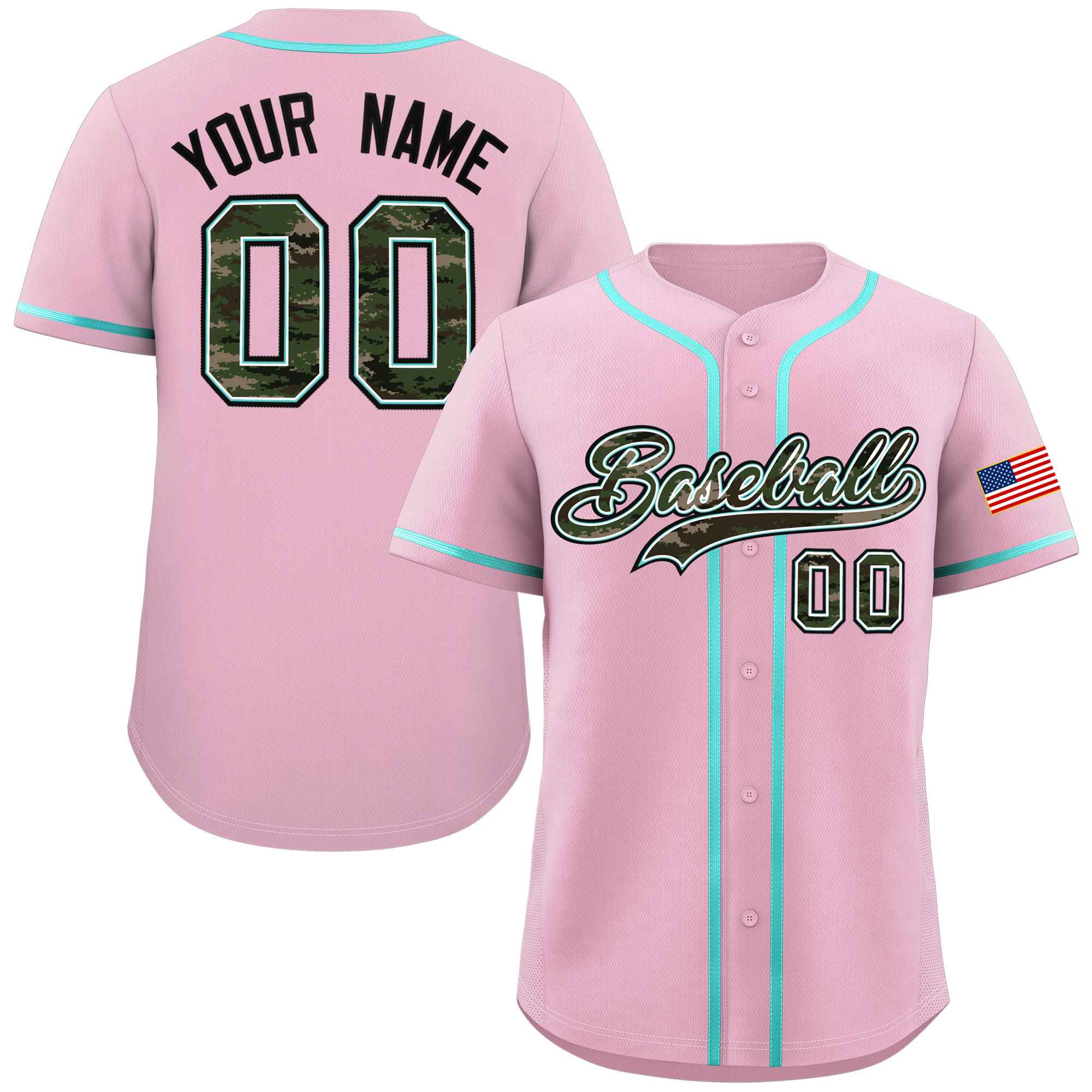 Custom Light Pink Personalized Camo Font Authentic Baseball Jersey