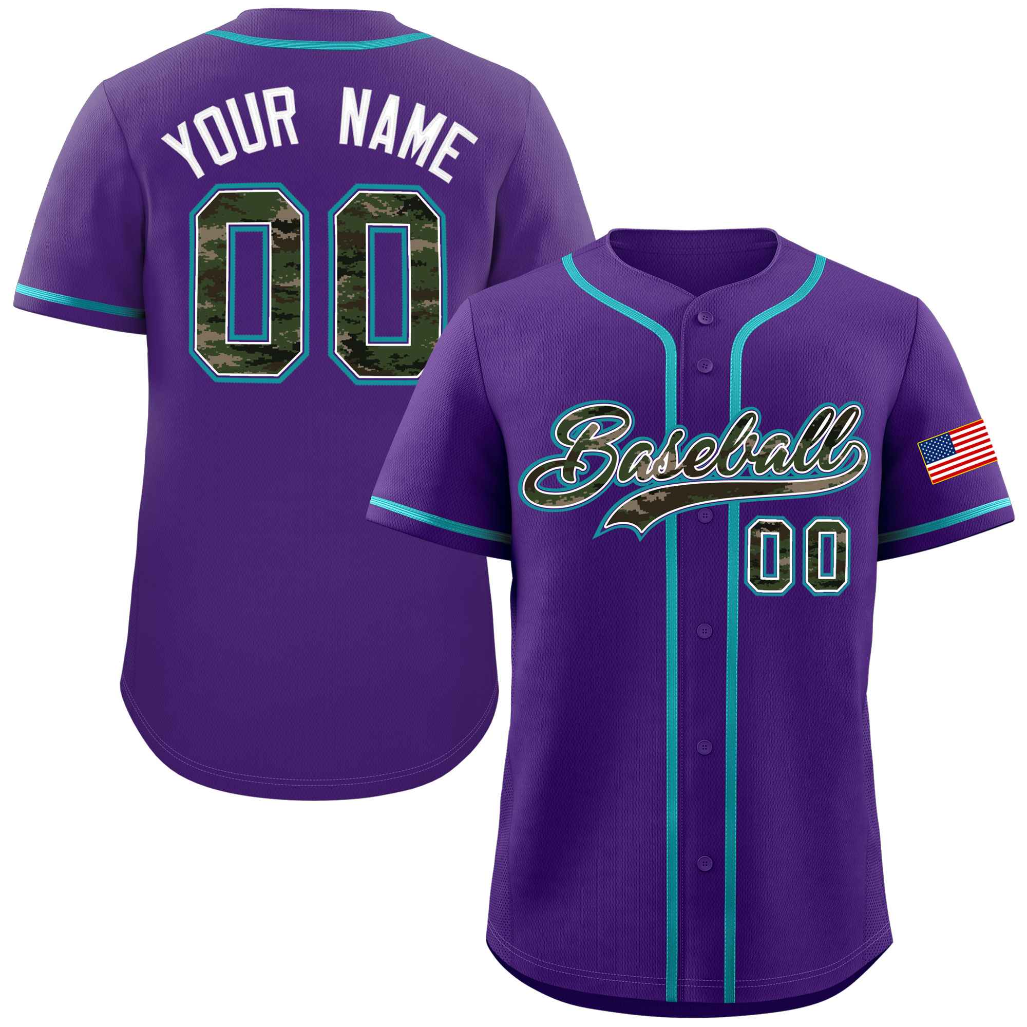 Custom Purple Personalized Camo Font Authentic Baseball Jersey