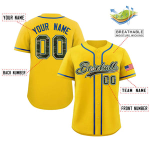 Custom Gold Personalized Camo Font Authentic Baseball Jersey