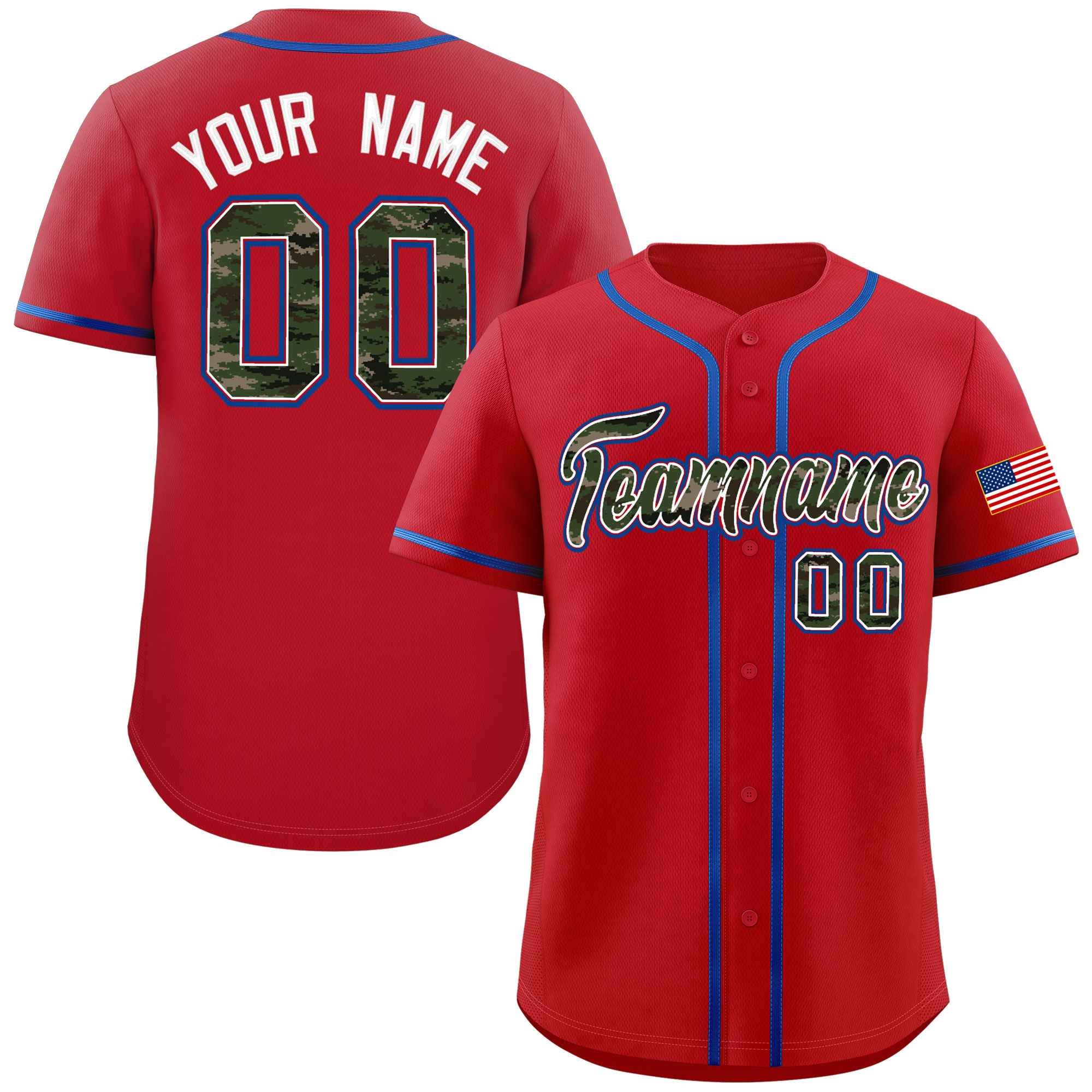 Custom Red Personalized Camo Font Authentic Baseball Jersey