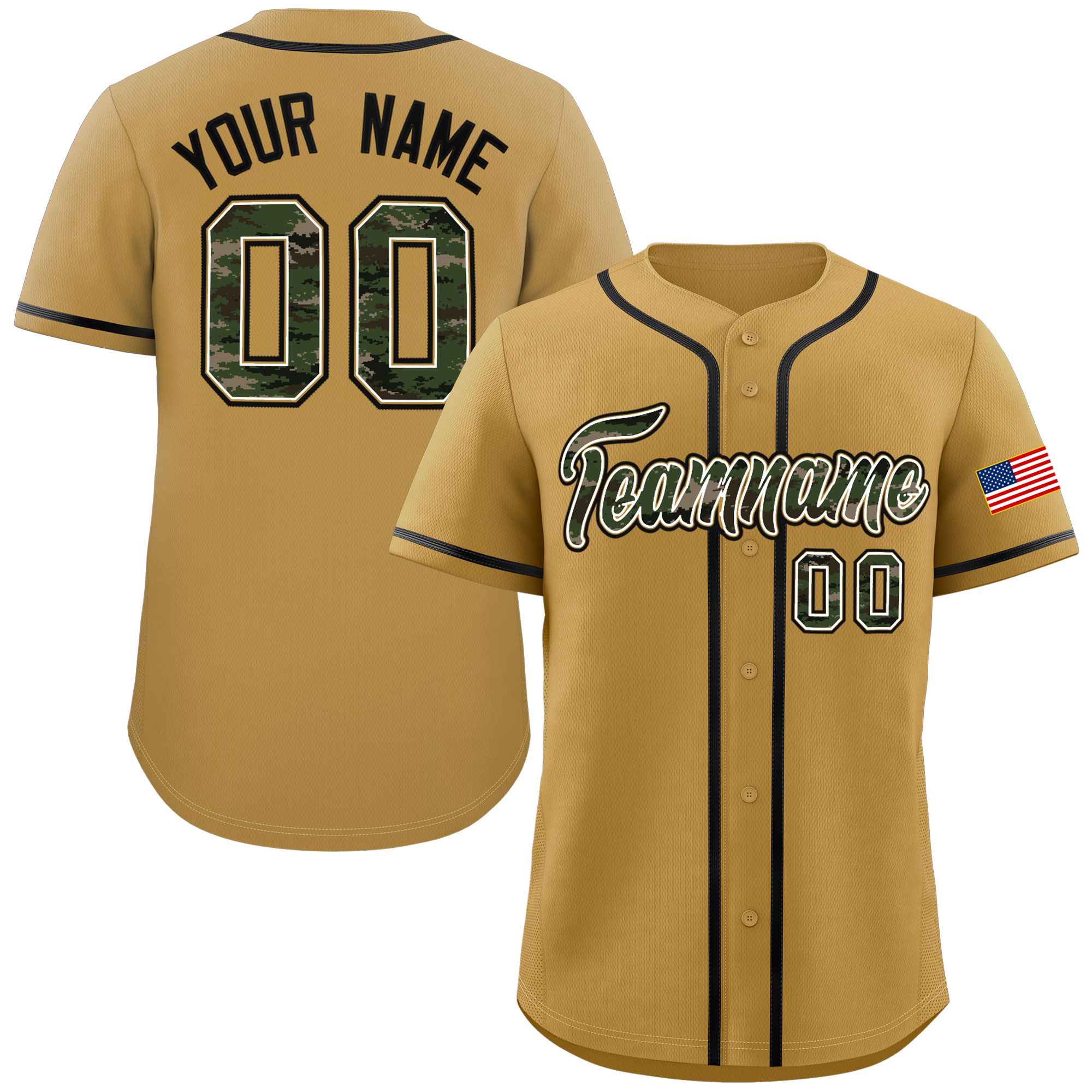 Custom Old Gold Personalized Camo Font Authentic Baseball Jersey